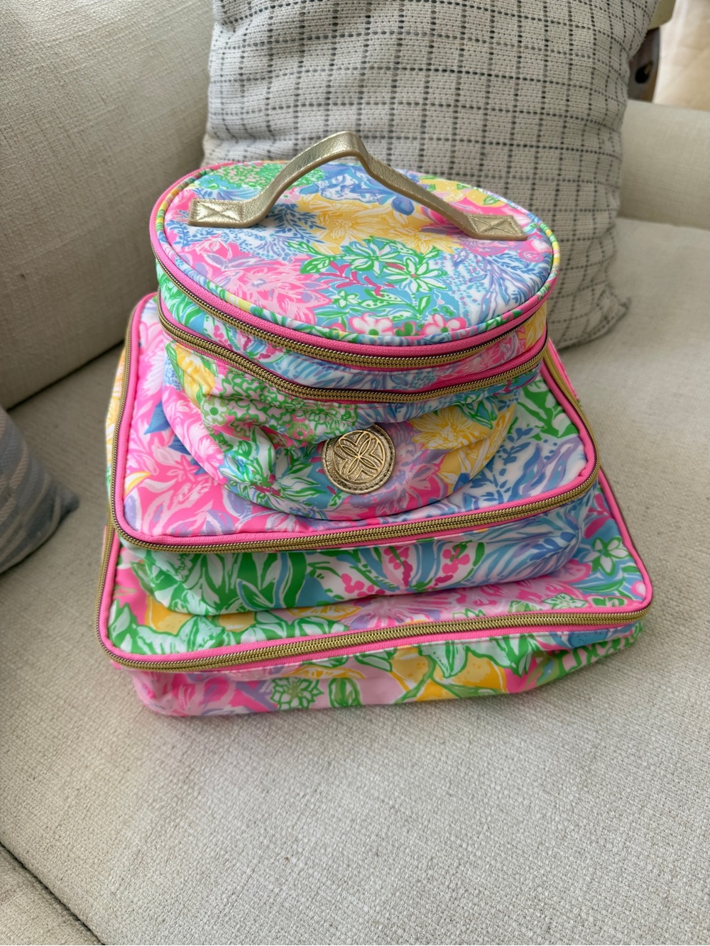 Lilly Pulitzer Floral Multicolor Stackable Travel Packing Cubes with Gold Handle